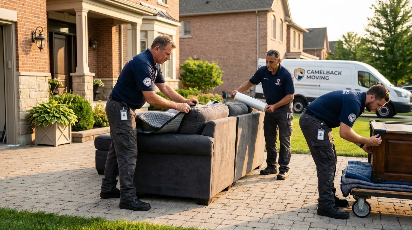 Large estate moving crew wrapping furniture in Cary, NC