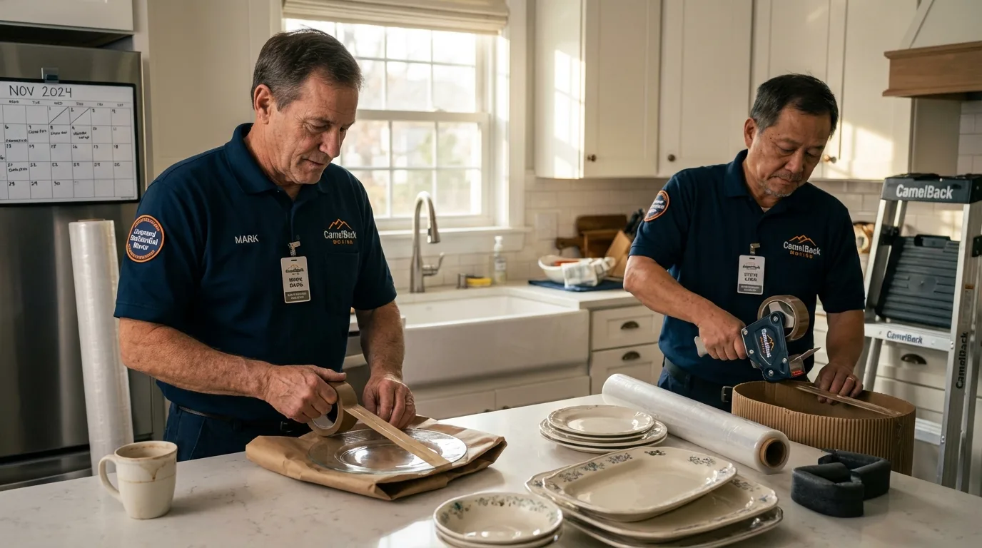 Professional crew packing kitchen dishware in Cary, NC